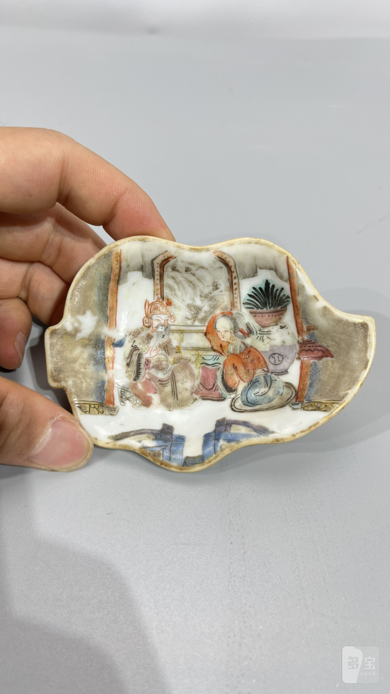 清 粉彩人物叶形笔掭（一组） - 图5
